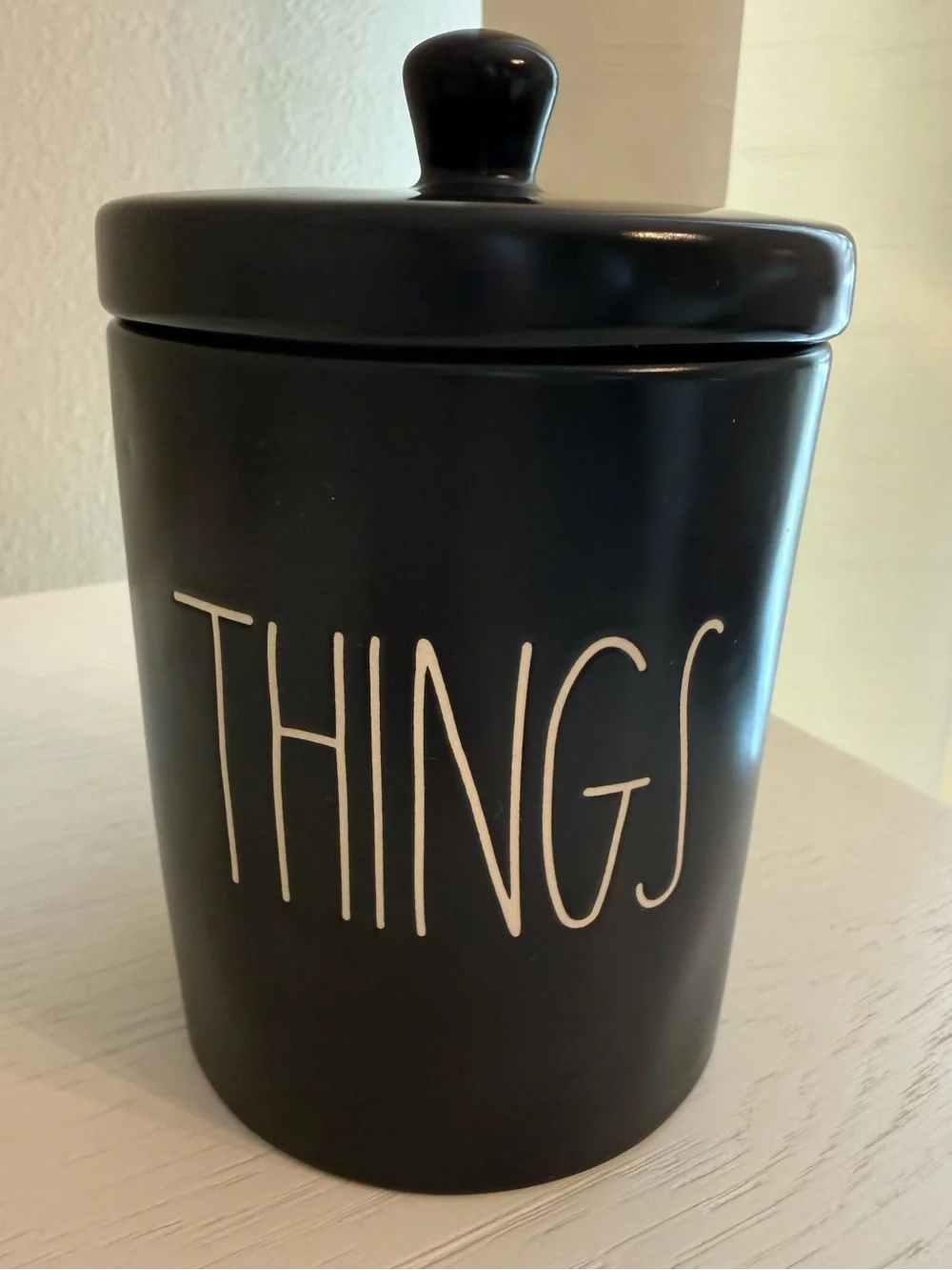 Rae Dunn Black Ceramic 'THINGS' Storage Jar with Lid, Canister